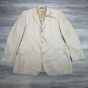 VTG Hugo Boss Sport Coat Mens 48R Beige Neiman Marcus Silk Linen Wool USA Made